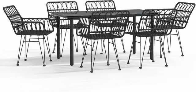 Berkfield Home 7 Piece Black Poly Rattan Garden Dining Set