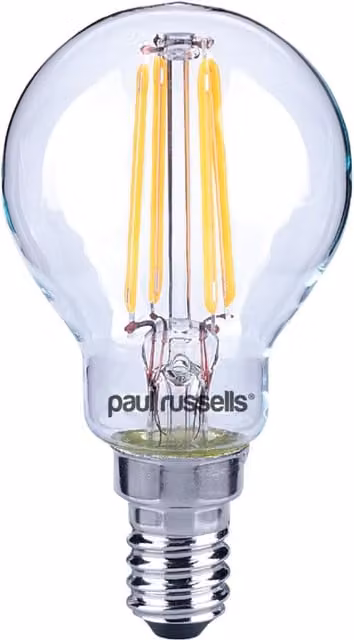 Paul Russells 4.5W LED Filament Golf Drop Bulb, E14, 470lm, 2700K, Warm White, Transparent