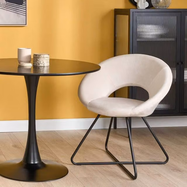 Wyld and Coco Off White Velvet Tufted Armless Accent Chair with Black Steel Cross Base