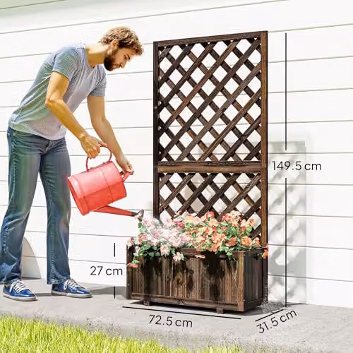 Outsunny Black and Brown Rustic Pine Flower Stand with Trough Planter – 7
