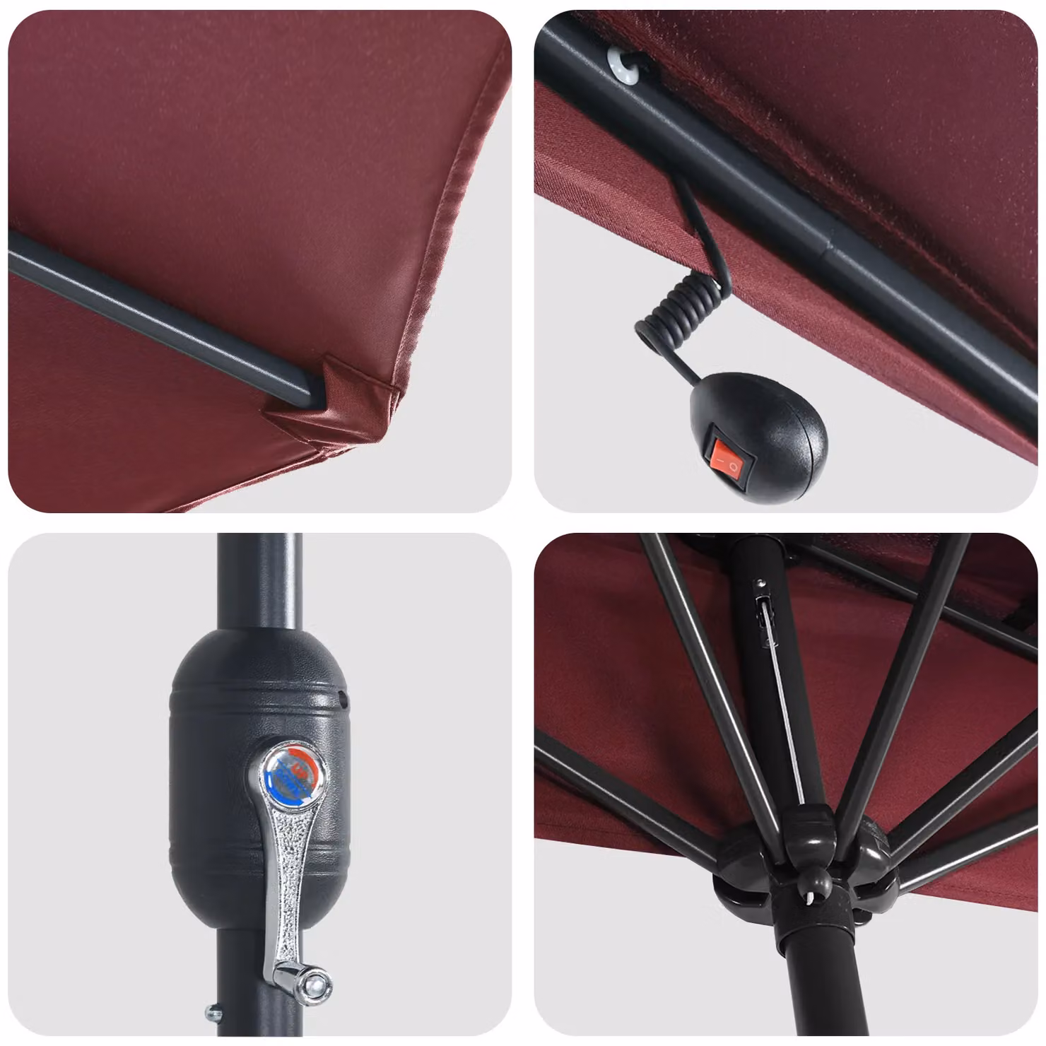Berkfield Home Garden Parasol in Bordeaux Red with Aluminium Frame and Polyester Fabric – 4