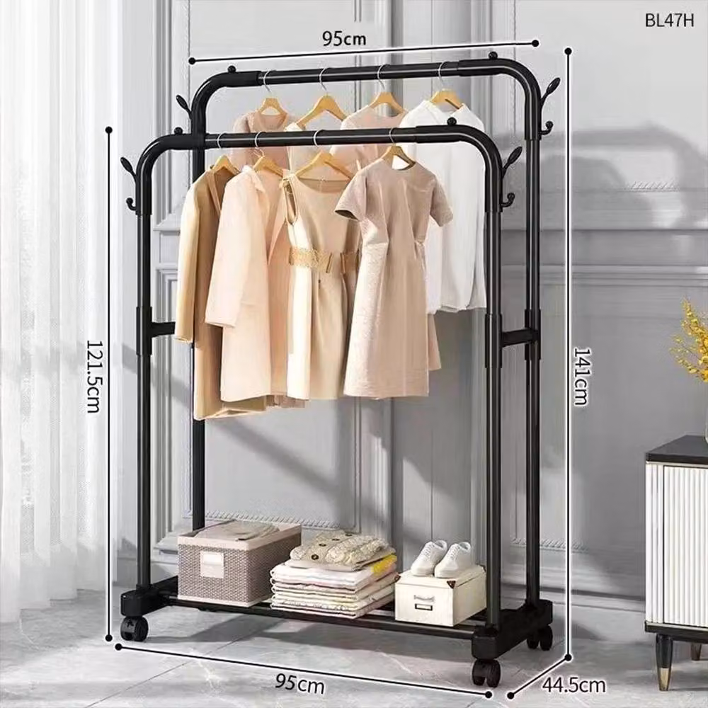 Kelvenix Double-Rod Rustproof Clothes Rail in Black, H 141.0 cm x W 95.0 cm – 2