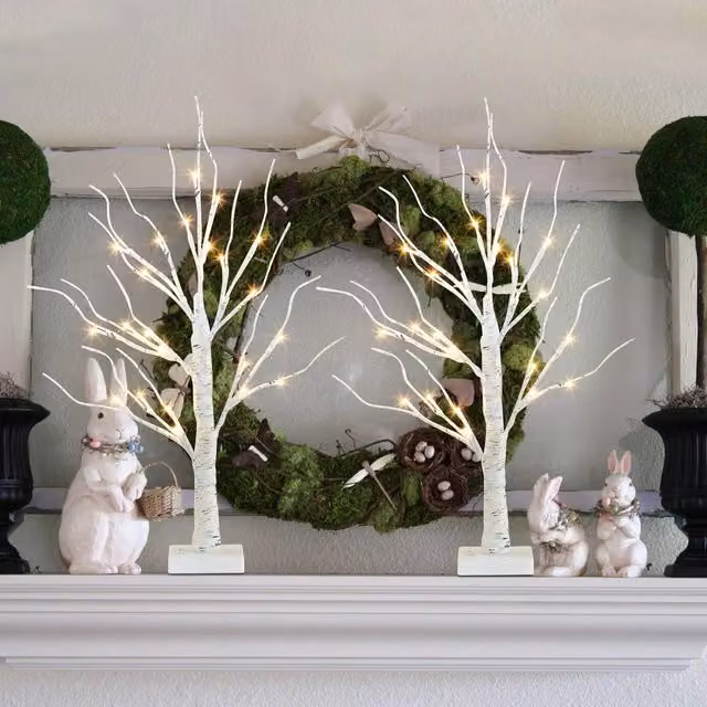 Smartbies Pack of 2 White Birch Twig Christmas Trees with 24 LED Lights, Height: 60 cm – 6
