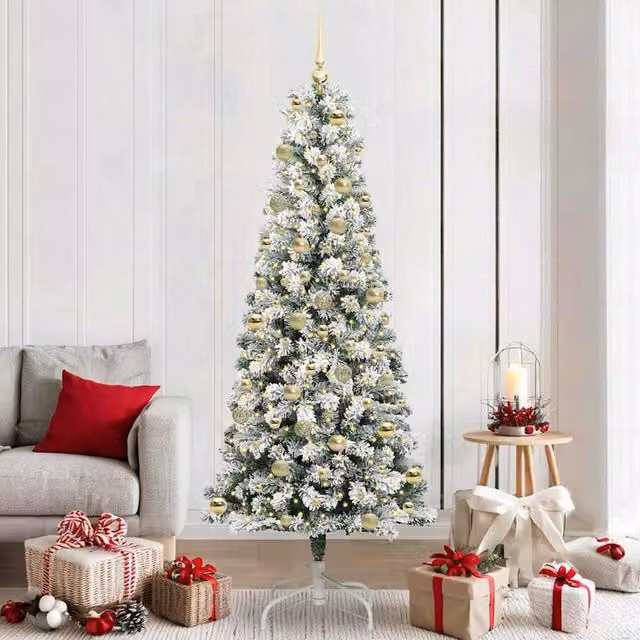 Berkfield Home Artificial Hinged Christmas Tree in Green and White, Height: 210 cm – 1