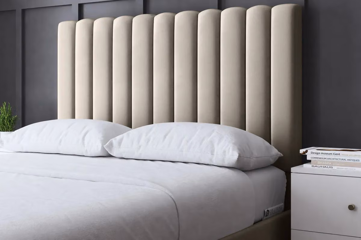 DS Living Evangaline Beige Panel Ottoman Bed with Headboard, W/D/H: 140 x 200 cm – 3