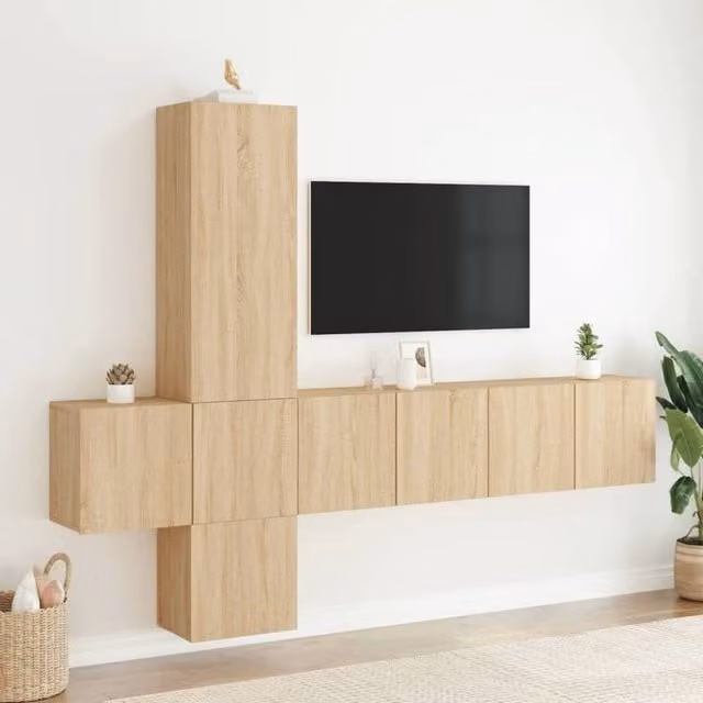 Berkfield Home 5 Piece Sonoma Oak TV Wall Unit Set in Light Brown