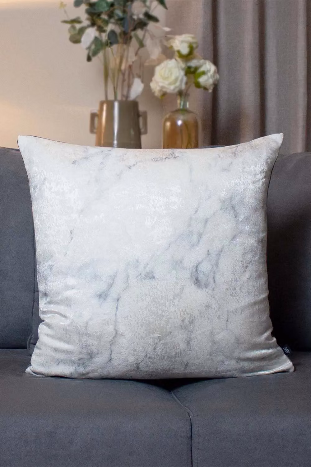 Ashley Wilde Cinnabar Square Cushion in Grey with Removable Viscose, Linen and Polyester Cover – 3