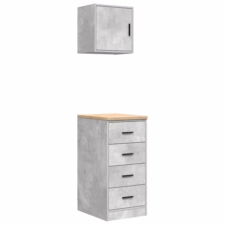 Berkfield Home Wall Mounted Garage Cabinets in Concrete Grey, 2 Piece Set of Engineered Wood Units with Hinged Doors