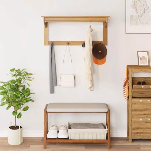 vidaXL Modern Solid Pine Wood Coat Rack in Honey Brown, W/D/H: 90 x 35 x 41.5 cm – 2