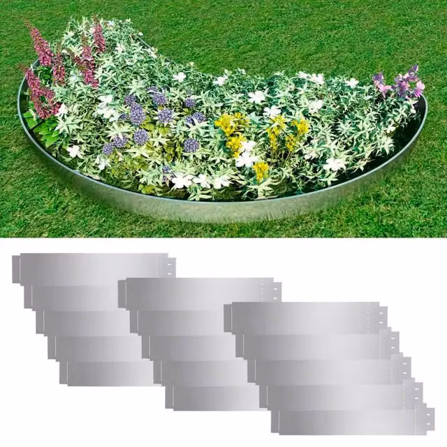 Berkfield Home Lawn Fence, 15 Pieces, Galvanised Steel, Silver, H x W: 100 x 20 cm