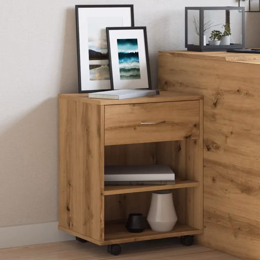 Berkfield Home Artisan Oak Rolling Cabinet in Brown, W/D/H: 46 x 36 x 59 cm – 3