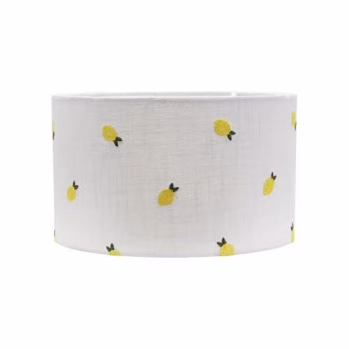 ValueLights Small Lemon Embroidered Fabric Drum Light Shade in Yellow and White, Width: 25 cm