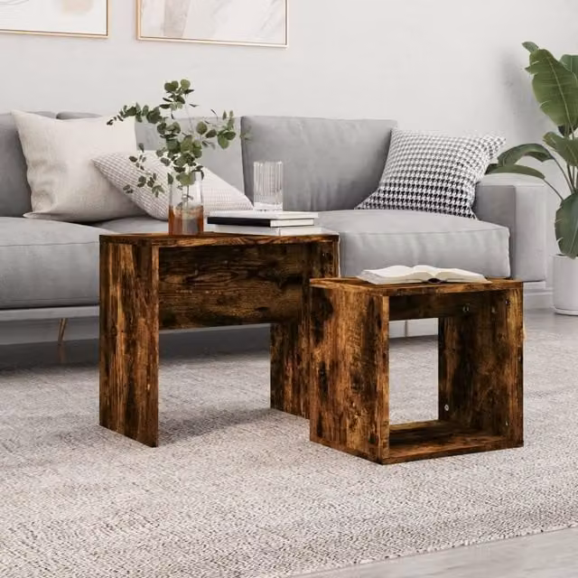 Berkfield Home Nesting Coffee Tables, 2 Piece Set in Smoked Oak Brown Engineered Wood