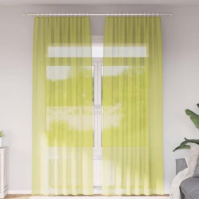 Berkfield Home Apple Green Voile Curtains, 2 Pack, Transparent Polyester Fabric with Rod Pockets