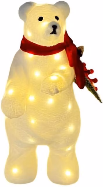 Shatchi Battery Operated Warm White LED Polar Bear Christmas Decoration, White and Red, Height: 20 cm