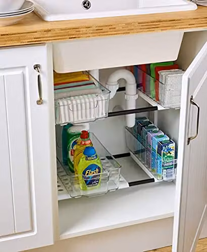 Addis White Under Sink Storage Organiser with Adjustable Shelves, W: 43.8 cm, D: 27.9 cm, H: 81.3 cm – 4