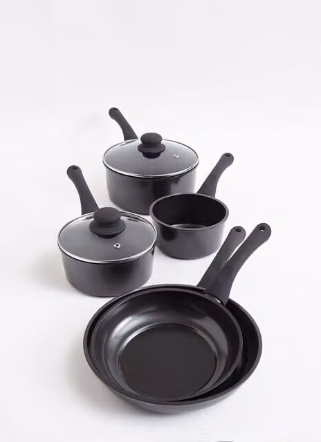 Cermalon 5-Piece Black Carbon Steel Cookware Set with Non-Stick Ceramic Coating