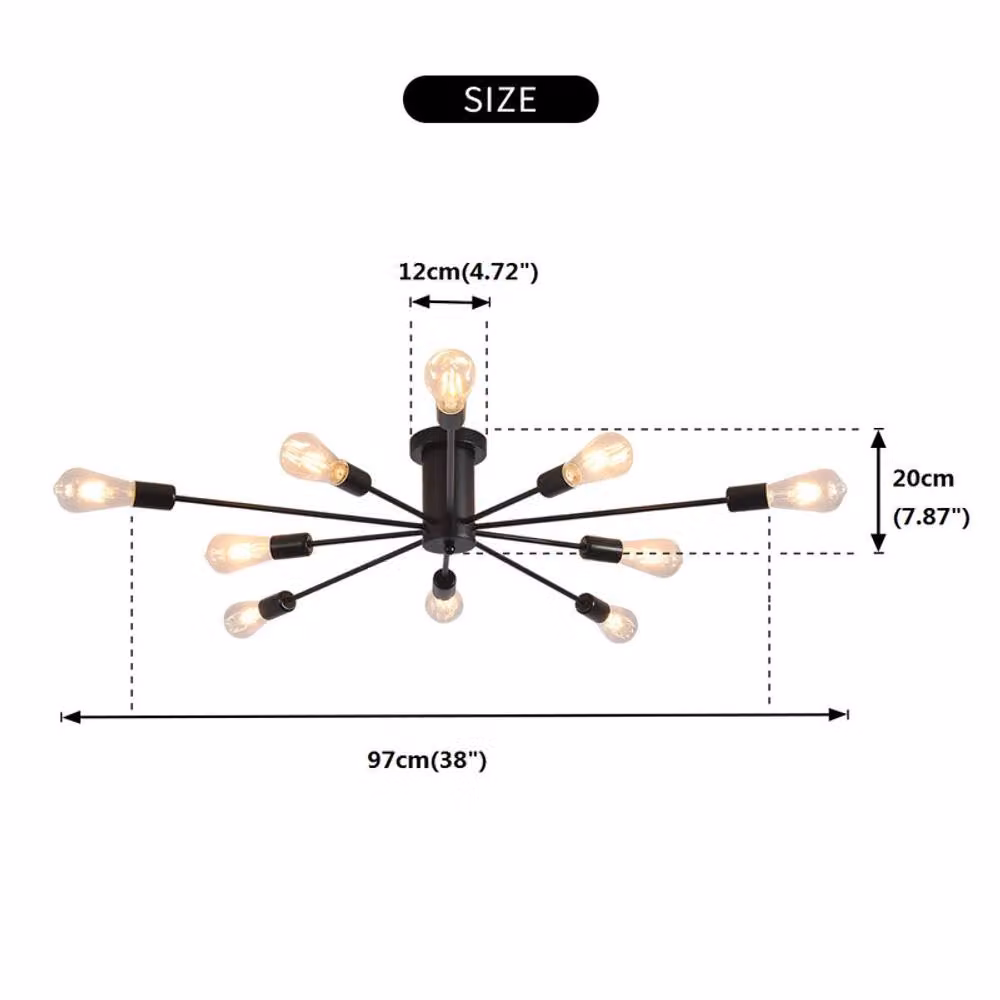 NIVOR 10-Light Sputnik Black Industrial Flush Mount Ceiling Light with Glass Shades – 2