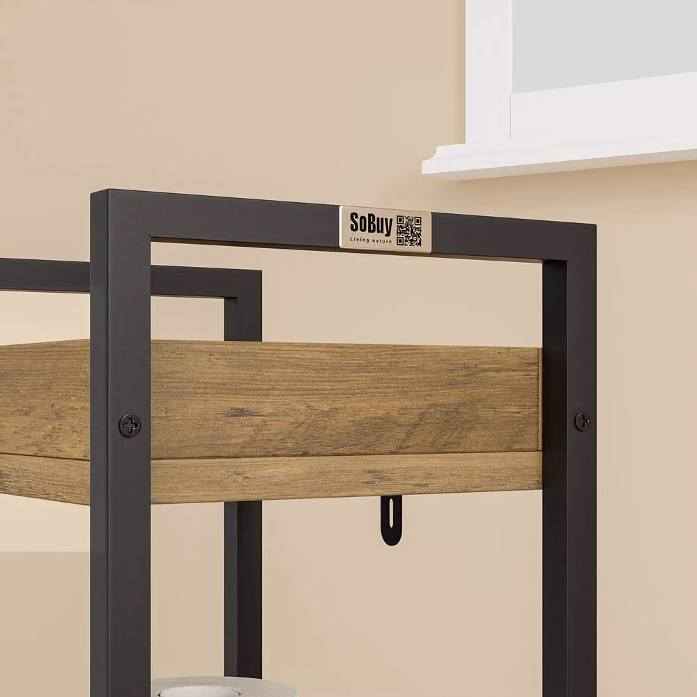SoBuy 4-Tier Industrial Freestanding Storage Rack in Brown and Black Wood and Metal – 3