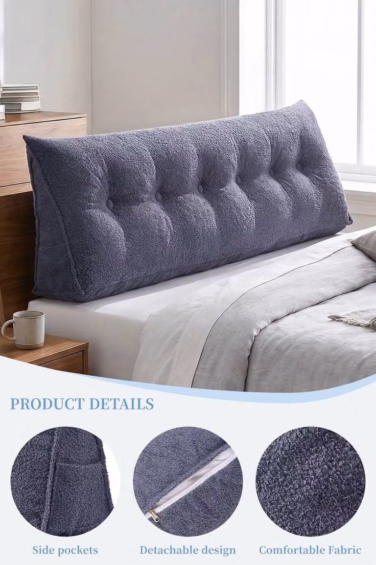 Garden Sanctuary Grey Firm Wedge Headboard Pillow Backrest Support Cushion for Adults