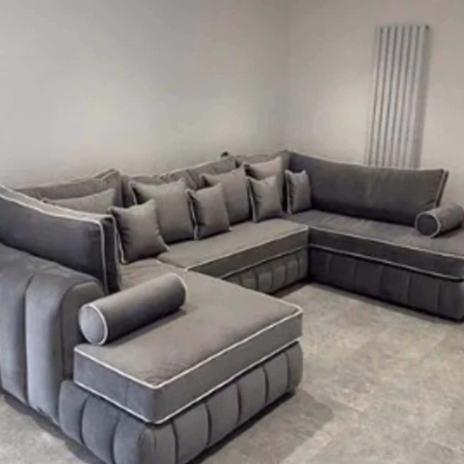 HOB Furniture Oxford Oyster U Shape Sofa with Contrast Piping in Grey – 2
