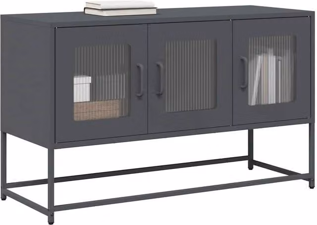 Berkfield Home Anthracite TV Cabinet in Black Cold-rolled Steel, W/D/H: 100.5 x 39 x 60.5 cm