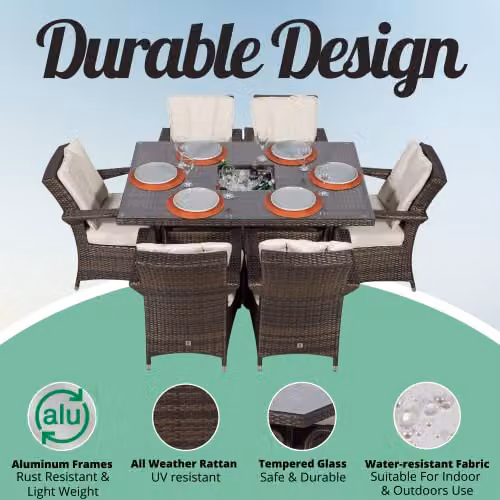 Giardino Arizona Rattan Garden Dining Set in Brown and Grey with W/D/H: 150 x 100 x 74 cm – 2