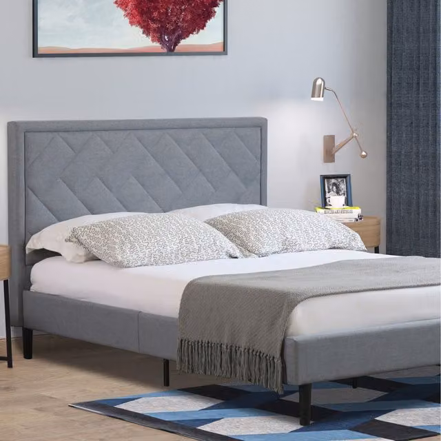 Comfy Living Upholstered Fabric Bed Frame in Grey, 180 x 200 cm