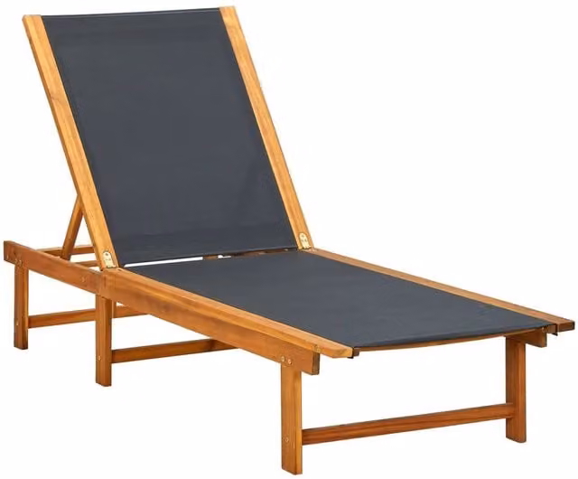 Berkfield Home Sun Lounger in Brown Solid Acacia Wood with Textilene Fabric and Adjustable Headrest