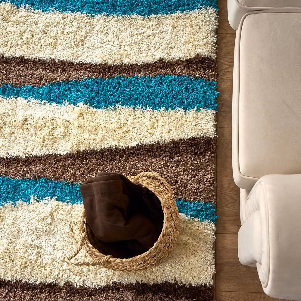 Bravich LTD Abstract Wave Shaggy Area Rug in Teal Multicolour, W: 160 cm, D: 230 cm – 3