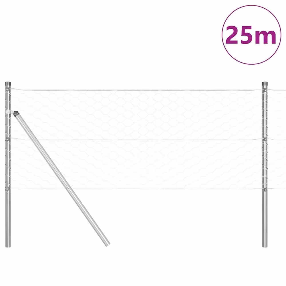 Berkfield Home Silver Galvanised Steel Hexagon Fence, H: 60 cm x W: 25 m – 2