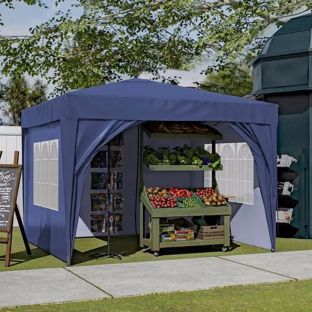 BIRCHTREE Blue Pop Up Freestanding Gazebo with Steel Frame and Polyester and PVC Canopy