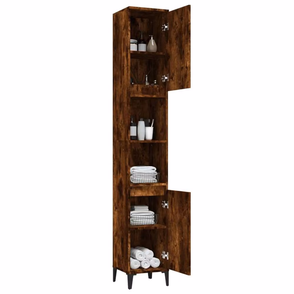 Berkfield Home Smoked Oak Bathroom Cabinet in Brown, W/D/H: 30 x 30 x 190 cm – 4