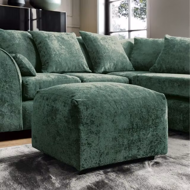 Abakus Direct Harriet Crushed Chenille Footstool - Rifle Green