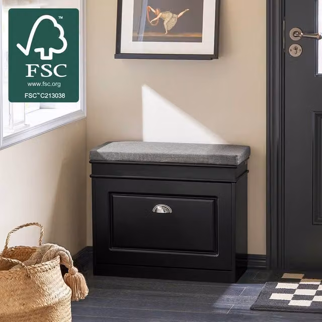 SoBuy Slim Entrance Shoe Cabinet in Black with Flip-Down Storage