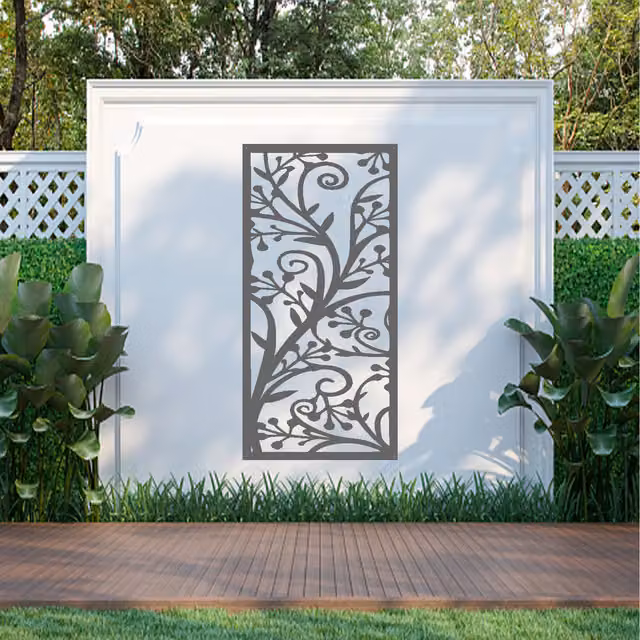 Laser Hut Floral Metal Wall Art in Anthracite Grey
