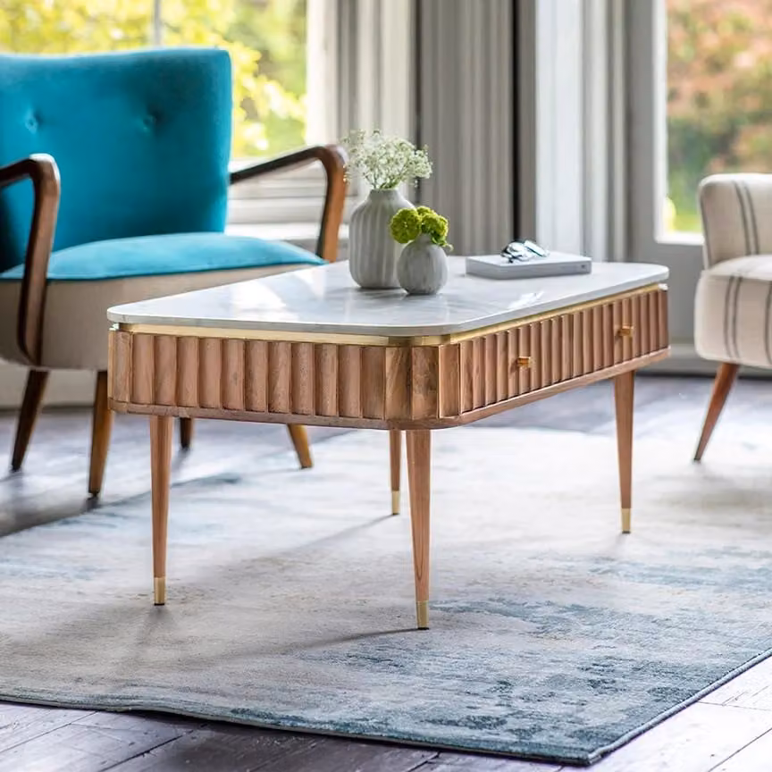 Atkin & Thyme Flute Marble Coffee Table in White