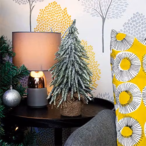 St Helens Home & Garden Decorative Snow Topped Mini Christmas Tree in Brown Hessian Bag, Height: 35 cm – 2