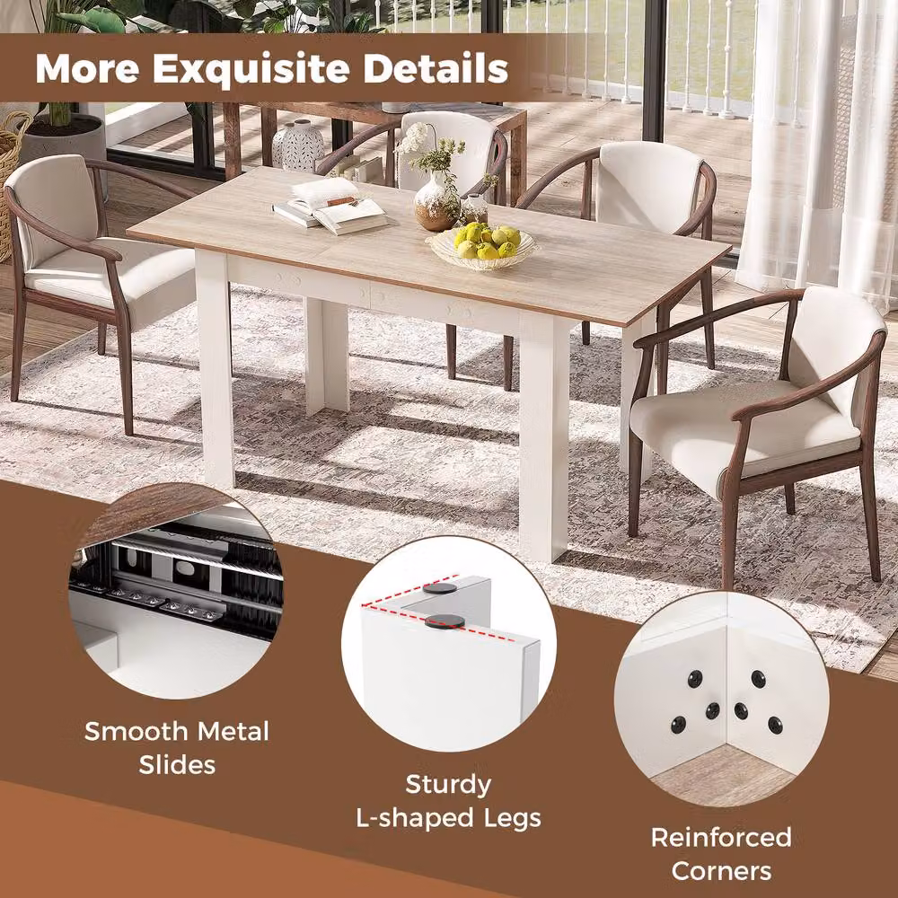 Costway Extendable Modern Wooden Rectangular Dining Table in White, W/D/H: 120-158 x 70 x 76 cm – 3