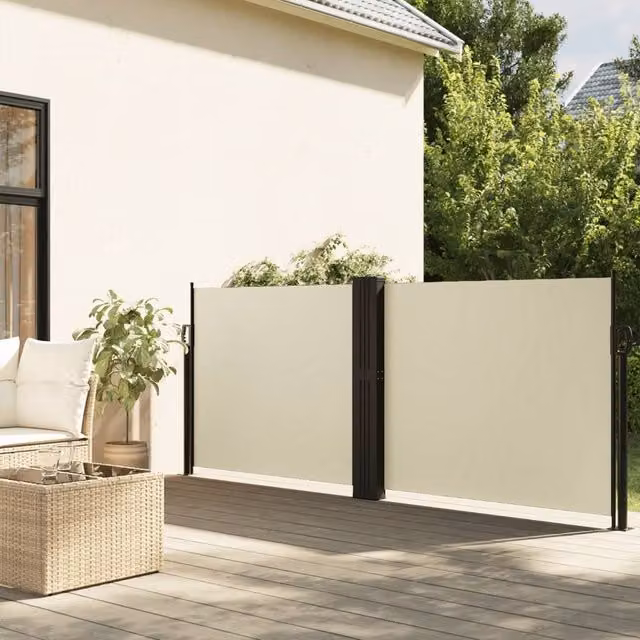 Berkfield Home Retractable Side Awning in Beige Polyester, W/D/H: 120 x 120 x 120 cm