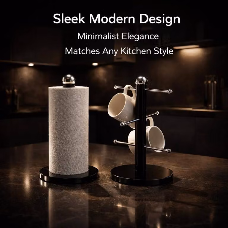 Mantraraj Black Metal Mug Cup and Towel Tissue Holder Set of 2