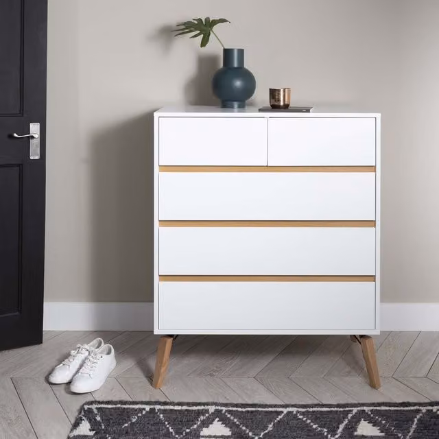 Otto 5 Drawer Chest of Drawers in White and Grey Pine Wood