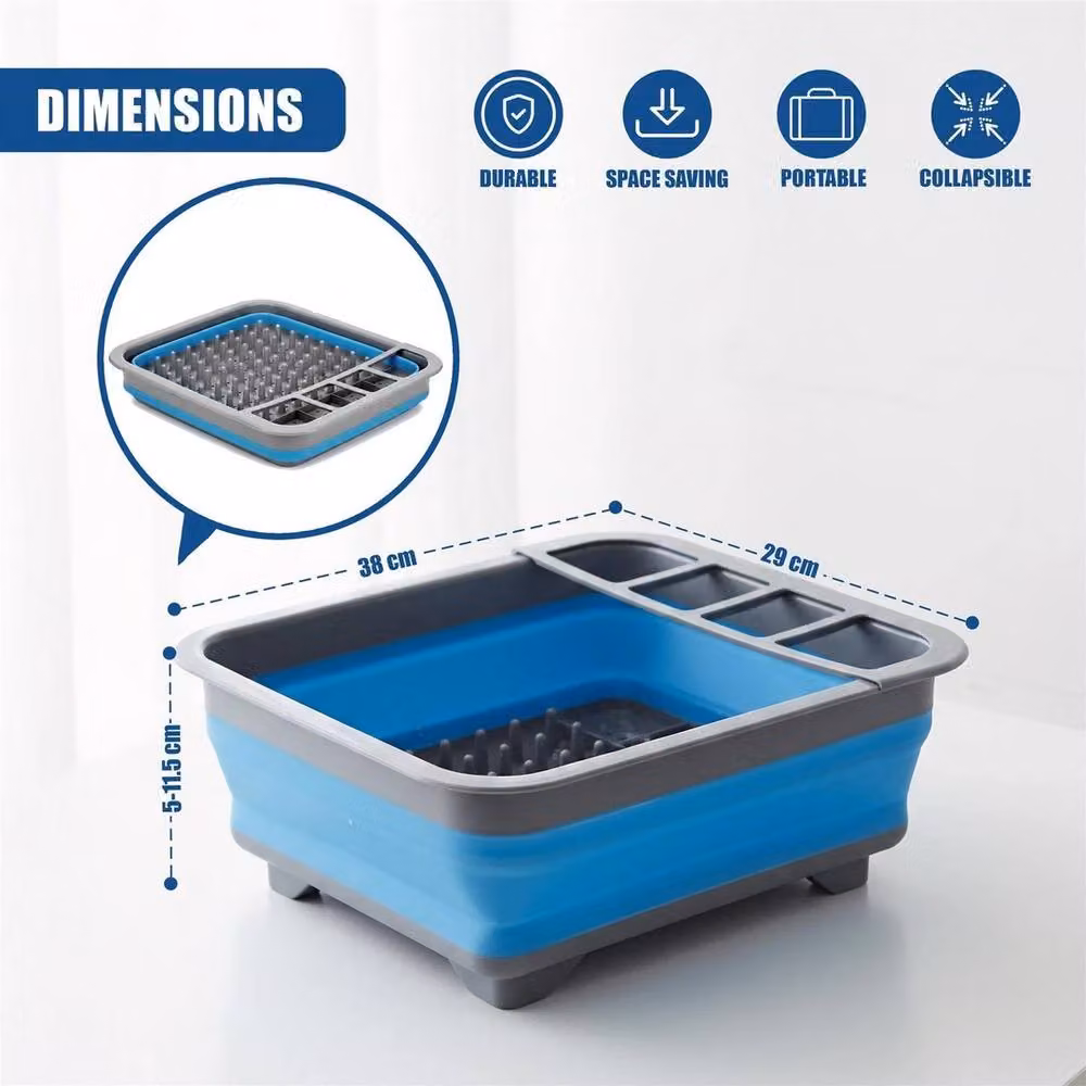 EONLION Blue Foldable Silicone and Plastic Dish Drying Rack, Width: 100 cm – 2