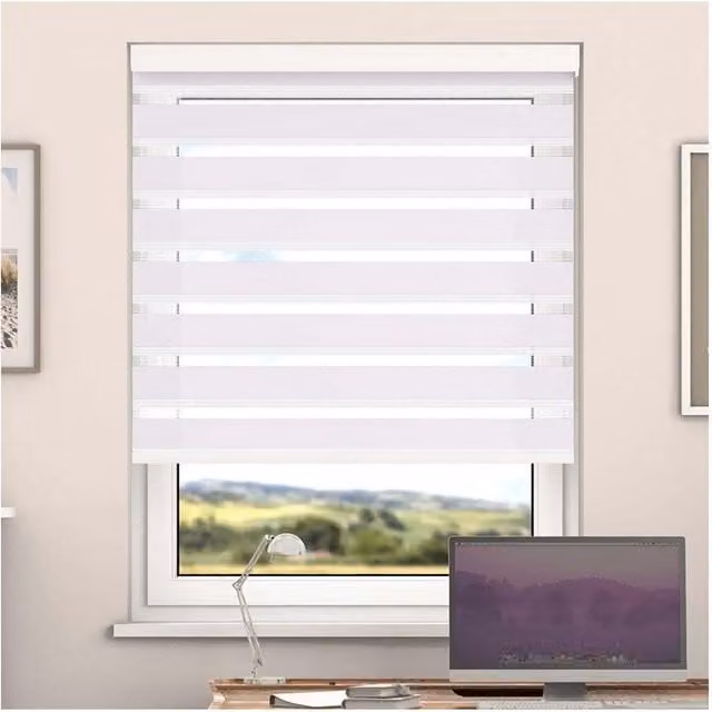 NewEdgeBlinds Day and Night Zebra Roller Blind with Cassette in Bright White, Width: 50 cm