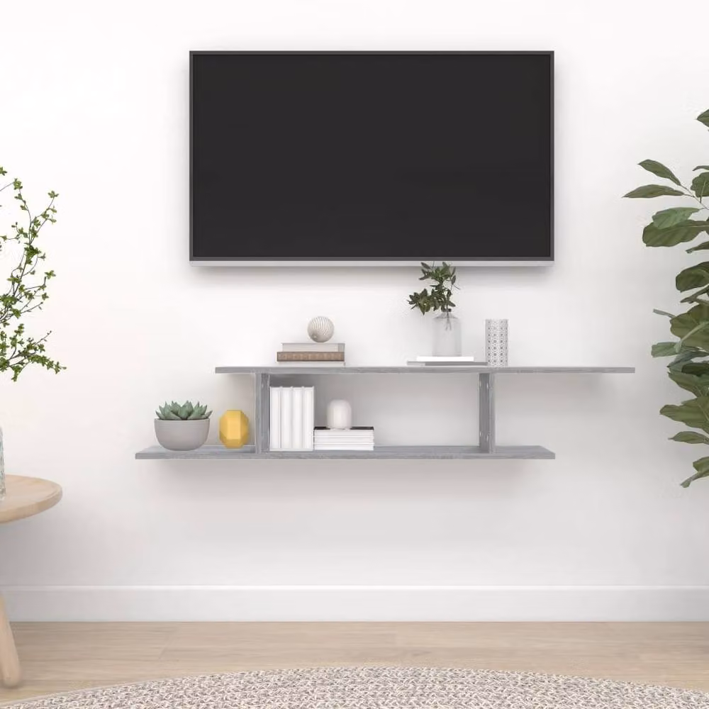 Berkfield Home Wall-Mounted TV Shelf in Grey Sonoma, W/D/H: 125 x 23 x 18 cm – 2