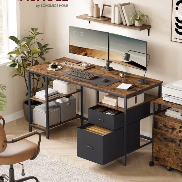 VASAGLE Industrial Computer Desk in Brown and Black, W/D/H: 140 x 60 x 60 cm