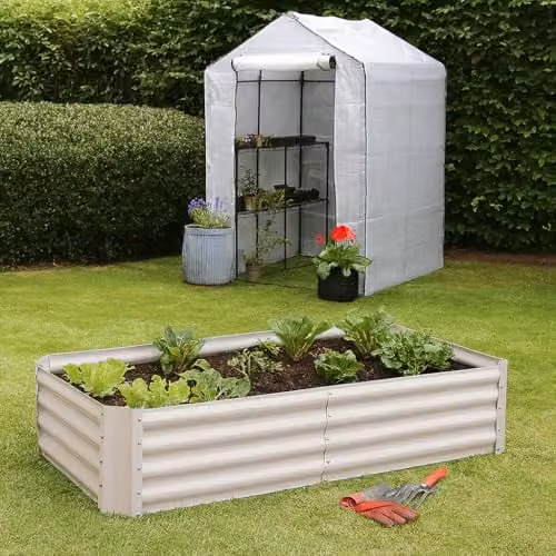 Harbour Housewares Raised Garden Bed in Beige or White, Galvanised Steel Bottomless Planter, W: 120 cm, D: 60 cm, H: 30 cm – 3