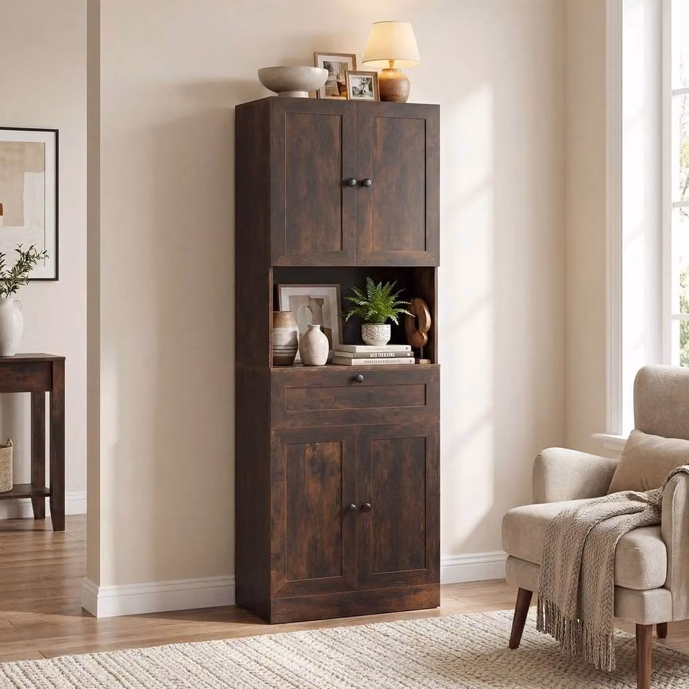 Kelvenix Freestanding Brown Wood Bathroom Cabinet with Soft-Close Doors and Internal Shelves, Height: 171.5 cm – 4