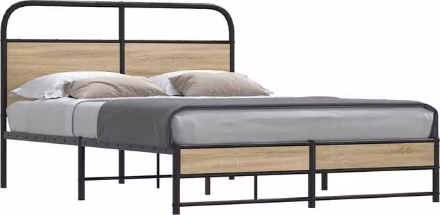 Berkfield Home Smoked Oak Bed Frame in Brown, W/D/H: 120 x 190 cm