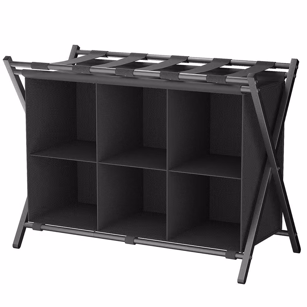 Huhote Black 6 Cube Storage Shelves and Luggage Rack – 2